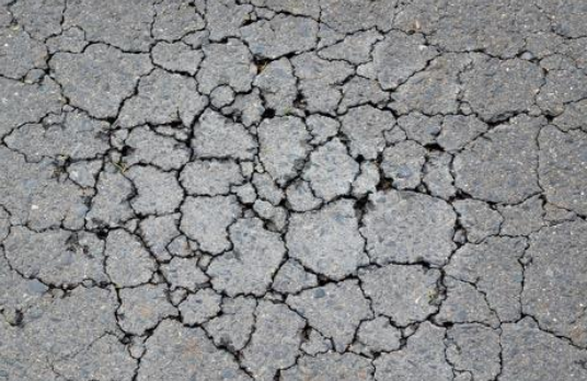 Close up of old, spider-web cracked asphalt.